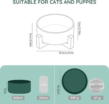 Миска для собак та котів SpunkyJunky з кераміки, 850 мл, зелена