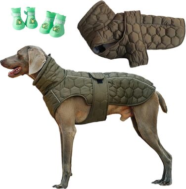 Зимовий теплий теплий одяг для собак з антиковзними підошвами, 4-8 кг, водонепроникний, оливковий зелений