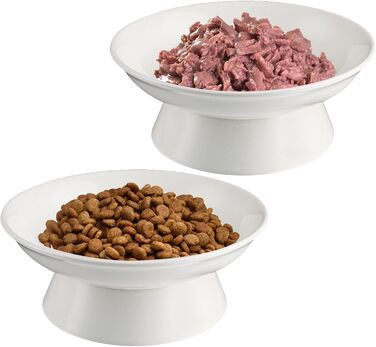 Миски для котів з кераміки, 2 шт., 15,3 см, підняті миски для корму, миски для кошенят та дорослих котів, анти-блювотні миски (білі)