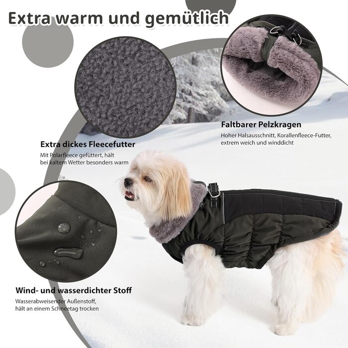 Теплий зимовий одяг для собак: вітронепроникний теплий одяг для собак з світловідбиваючими елементами, з блискавкою, зелений, XL