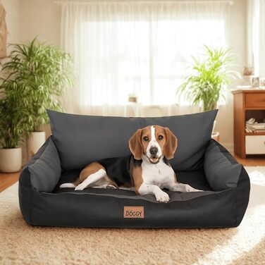 Водонепроникне ліжко для собак великих і середніх порід - диван-ліжко для собак Joker, 82x63 см, сірий (графітовий), знімний килимок, Oeko-Tex