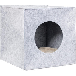 Кішка/Собака: Хатинка з фетру 33x33x33 см, м'яке ліжко з подушкою, складана, сірого кольору
