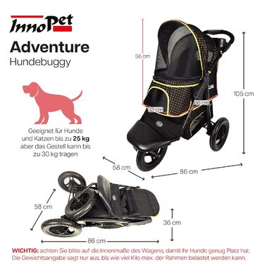 Візок для собак Innopet Adventure: прогулянка з вашим улюбленцем. Підходить для собак, котів та дітей. Кольори: золото, чорний