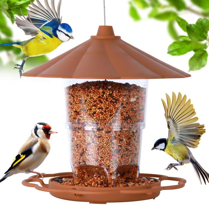 Кормушка для птахів на підвіску, 820 мл, складана, вологостійка, пластикова, для балкона та саду (колір: коричневий)