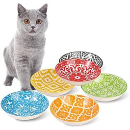 Набори мисок для котів з кераміки Katzennäpfe - 6 шт. Миски для корму котів, широкі та плоскі, місткістю 250 мл, білий колір, стиль мінімалізм, безпечні для мікрохвильовки та мийки