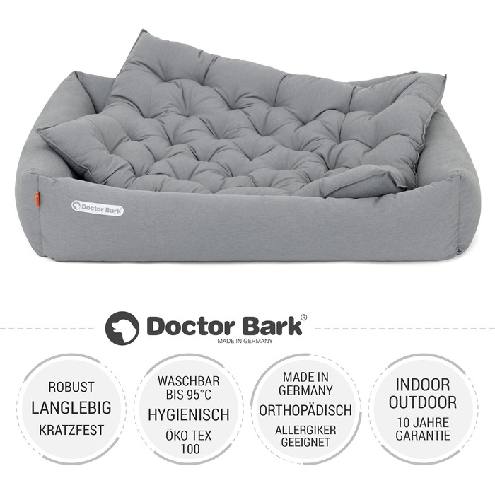 Ортопедичне ліжко для собак Doctor Bark - великі породи, XXL (110x100 см), світло-сірий колір, знімний кошик, прання до 95°C