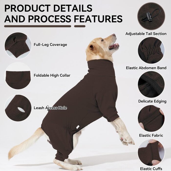 Теплий плед для собак на зиму, флісовий пуловер для собак з ніжками, м'яка чотирилапа куртка для собак маленьких та середніх порід, плед для собак, флісова піжама для собак (XL, Коричневий)