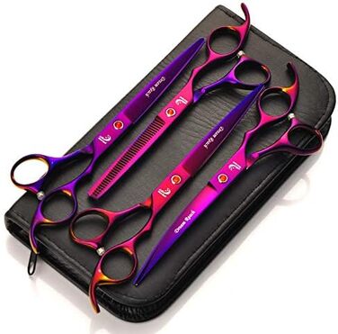 Набір для стрижки тварин, професійні ножиці для грумінгу собак та котів, 7.0 дюймів, фінішна ножиця, гребінець для догляду за шерстю, фіолетовий колір