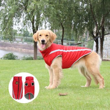 Зимова куртка для собак, тепла водонепроникна куртка для середніх та великих собак. Підходить для Лабрадорів, Бульдогів, Самоедів. З флісовою підкладкою та світловідбиваючими елементами. Розмір 6XL/68см, червоний колір