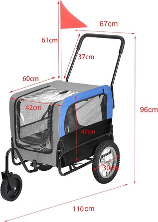 Причіп для велосипеда 2 в 1, прогулянковий, для собак до 20 кг, водонепроникний, з захистом від вітру та дощу, блакитний