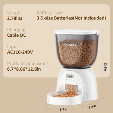 Автомат годування котів 5L, інтелектуальний дозатор корму для котів та собак, програмований, білий