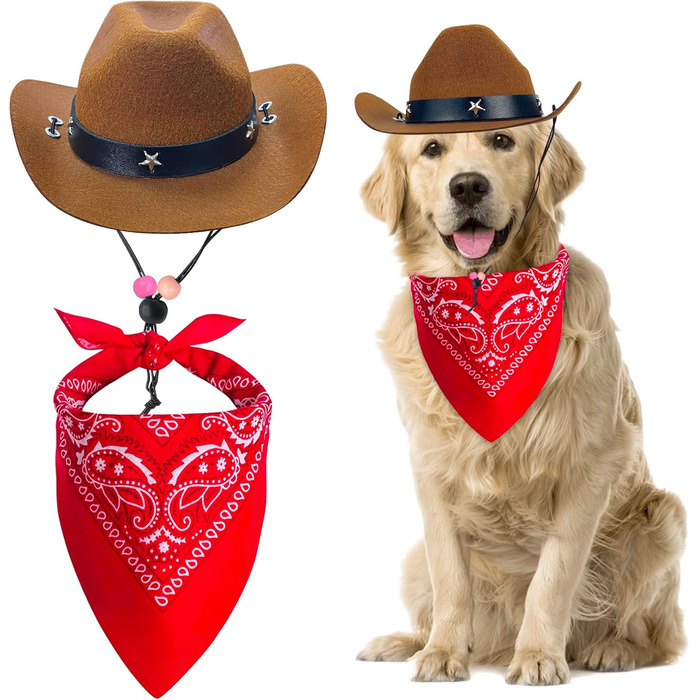 Ковбойський костюм для домашніх тварин: капелюх та бандана, комплект аксесуарів для собак та котів, коричневий