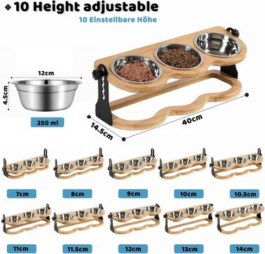 Набір мисок для котів та цуценят 3 шт. з регульованою висотою - Ергономічна годівниця з нержавіючої сталі