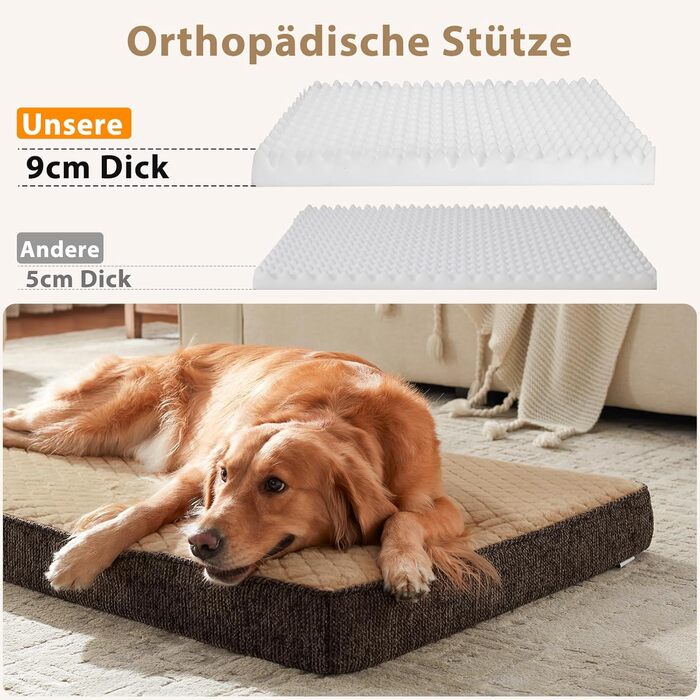 Ортопедичне ліжко для собак JOEJOY, маленьких порід, з м'якою підстилкою, неслизьке дно, 61x43x9 см (Колір: Коричневий)