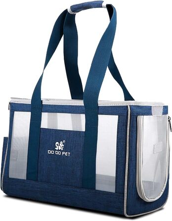 PETCUTE переносна сумка-переноска для собак та котів з виймальною підстилкою, бічні кишені, страховий поводок, дихаюча переноска для маленьких собак, схвалена авіакомпаніями, блакитна