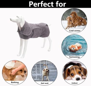 Рушник для собак та котів Geyecete з мікрофібри, швидковисихаючий, з липучкою, дуже поглинаючий, сірий, L