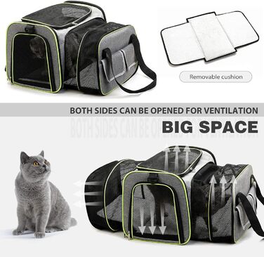 PETCUTE Транспортна сумка для кота, розкладна, з м'яким флісовим ліжком, 2 сторони відкривання, дихаюча сумка-переноска для кота з бічними кишенями, схвалена авіакомпаніями, світло-сіра, M