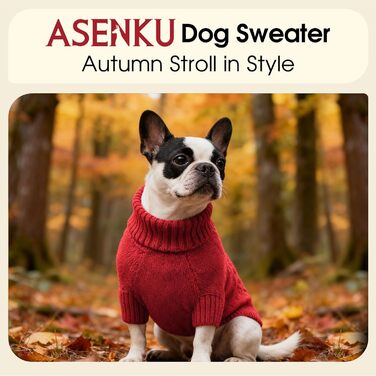 Теплий зимовий пуловер для собак M, червоний. Для Французького бульдога, Шнауцера, Мальтезе, Бічон Фрізе, Бостон Тер'є. Легко прати, в'язаний, з коміром-горловиною.