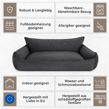 Ліжко для собак Joker L (106 x 80 см) - м'яке, знімний чохол, штучна шкіра (графіт)