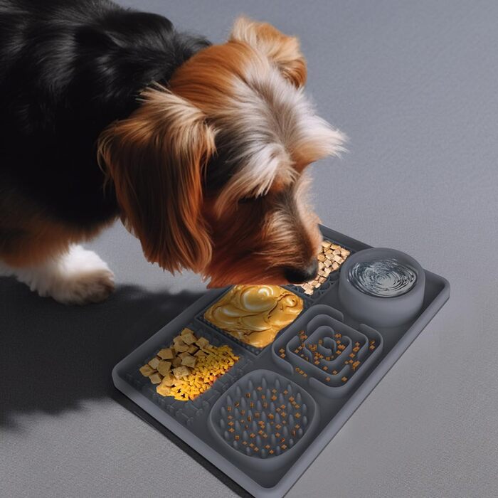 Лежанка-заспокійник для собак Bibykivn Schleckmatte з присосками (зелений+сірий, прямокутна)