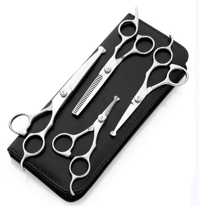 Професійна шерстьостригальна ножиці для собак, нержавіюча сталь, прямі та зігнуті леза, безпечні закруглені кінчики, для грумінгу обличчя, вух, носа та лап