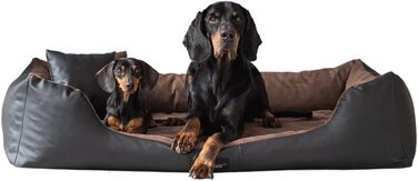 Ортопедичне ліжко для собак Eden, велике, середні породи, без подушки - килимок для собак, матеріал еко-шкіра + акриловий матеріал, знеболююче, зносостійке, міцне (L, чорно-коричневе)