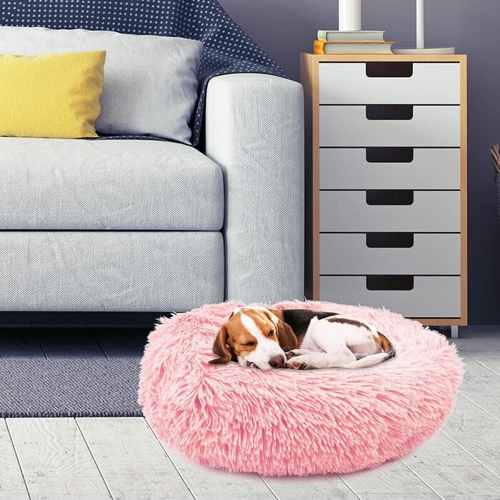 М'яке ліжко для собак та котів Donut 60 см - рожеве, для маленьких та середніх порід