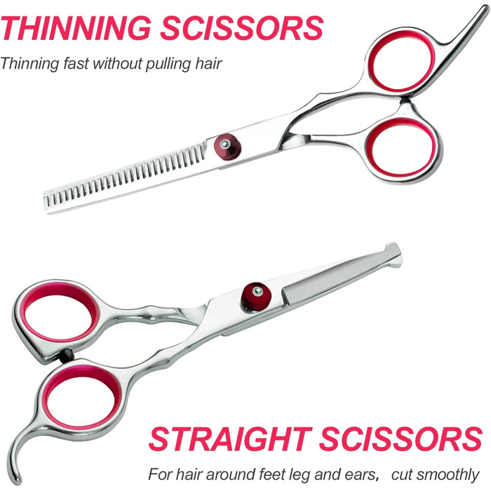 Набір професійних ножиць для грумінгу собак Newaner: ножиці з нержавіючої сталі, безпечні, для собак та котів, фінішна ножиця, гребінець, фіолетовий