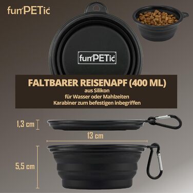 Набір для годування тварин funPETic: сумка для ласощів та складна миска з силікону. Сумка для корму з 4 відділеннями, варіанти носіння, карабін у подарунок. Ідеально для собак, коней та дресирування.