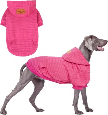 Пуловер з капюшоном для великих собак BEAUTYZOO з кишенями, одяг для собак, підходить для хлопчиків та дівчаток, вафельна тканина, бавовна з ламінуванням, теплий халат для тварин з отвором для шапки, розмір 2XL (довжина спини: 68.6 см, обхват грудей: 90.2