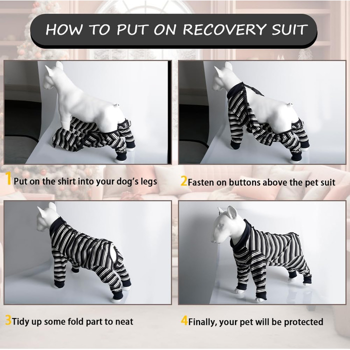 Захисний одяг для собак після операції: повний костюм для собак, що відновлюються (дівчатка, хлопчики), чорний