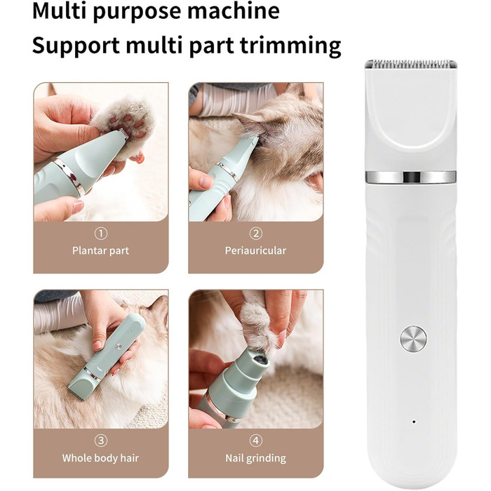 Електрична машинка для грумінгу собак 4-в-1: ножиці, щітка, тример - для собак, котів, цуценят. Зелений/Білий колір