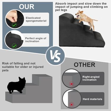 Сходинки для собак Mozvvco - 4 сходинки, для маленьких собак, м'який матеріал, знімний чохол, чорного кольору