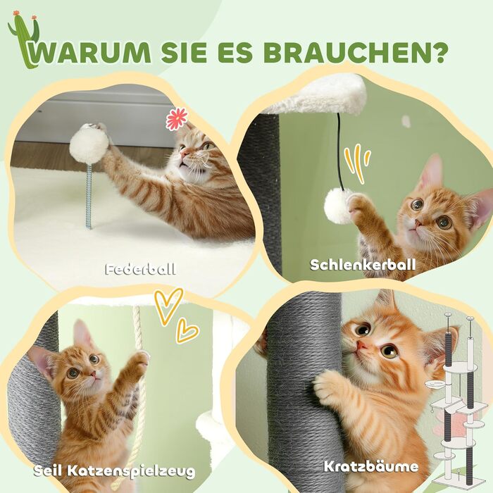 Дерево для котів PawHut - кігтеточка, ліжко-гамак, корзина, іграшки, захист від перекидання, білий, 225-255 см