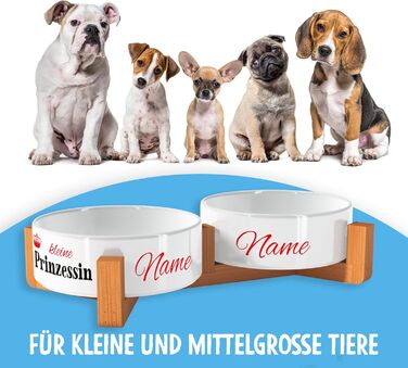 OWLBOOK Миска для собак з іменем, подвійна керамічна миска з бамбуковим підставкою, 300 мл