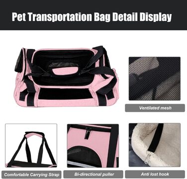 Транспортна сумка для тварин ZSMJAER з підстилкою з флісу, для котів та маленьких собак до 10 кг, рожева
