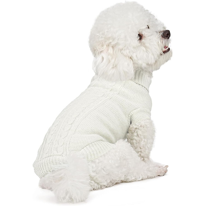 Теплий зимовий пуловер для собак на дрібних та середніх порід - м'який в'язаний пуловер з високим коміром, еластичний, для такс, французьких бульдогів, XS-XXL, підходить для святкування Різдва та повсякденного використання (зелений). Зелений (XS, білий)