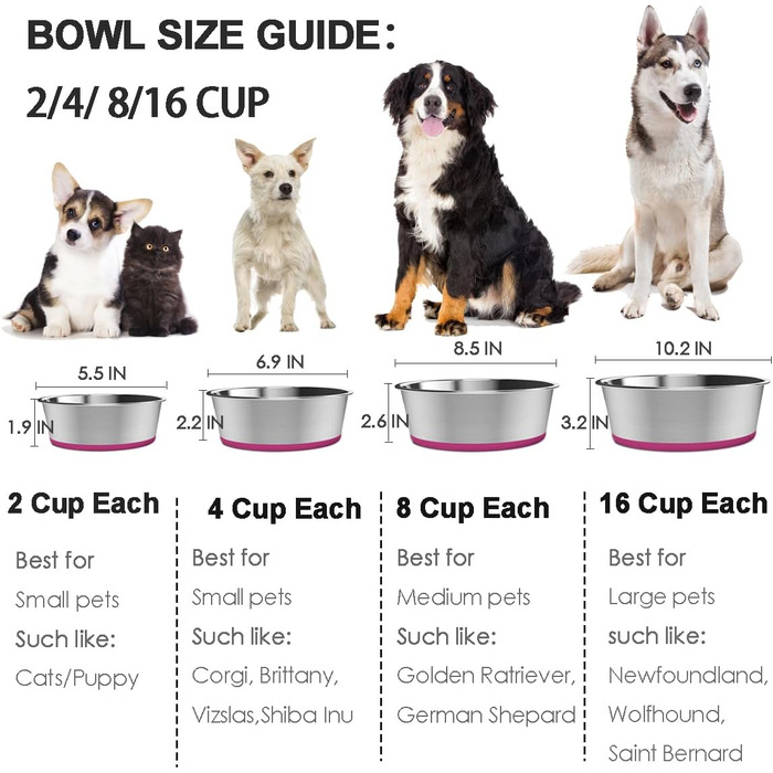 WEDAWN Набори мисок для собак та котів з нержавіючої сталі, 2 шт., 2500 мл, з гумовою основою, 26 см
