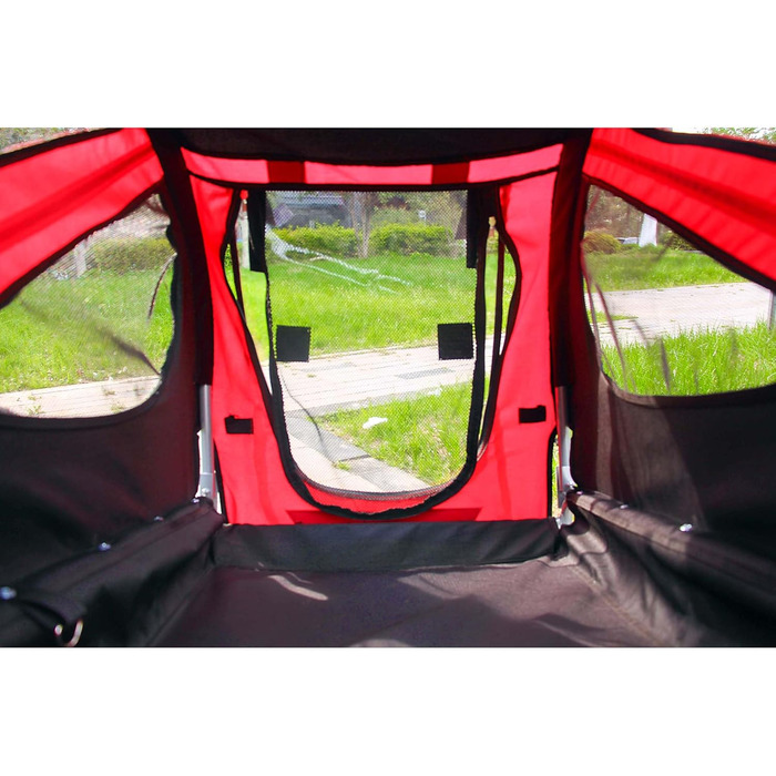 Причіп для собак Wiltec 220x700x78 см з безпечною поворотним з'єднанням, вантажний причіп з москітною сіткою та захистом від дощу, чорний/червоний