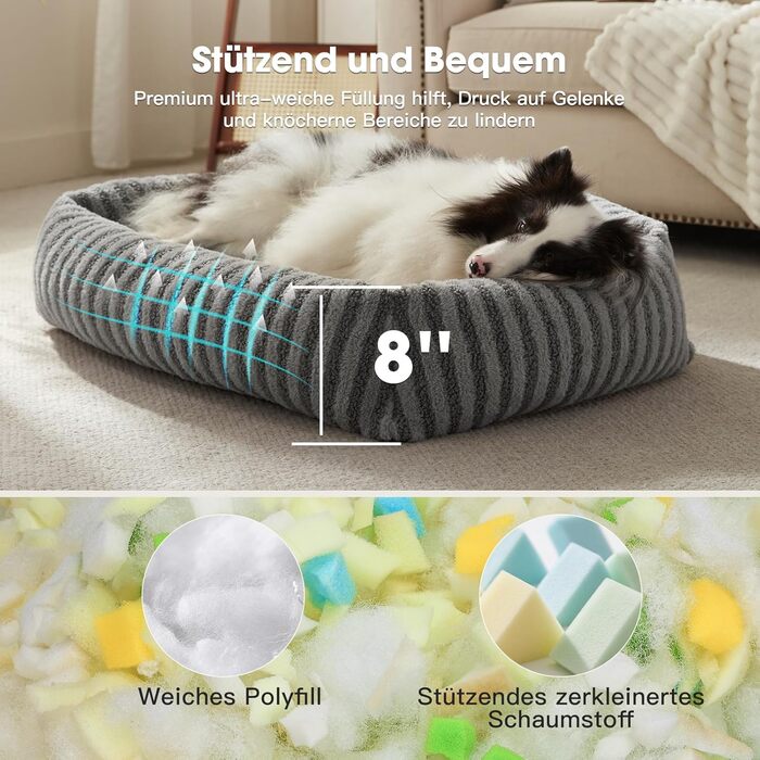 Крісло-ліжко для собак середніх порід, знімний чохол, тепле, м'яке, антиковзаюча підставка, 64 x 54 x 18 см, (M-PLUS-91 x 69 x 20 см, сірий)