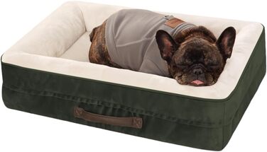 Ортопедичний лежак для собак середніх порід, корзина для собак, що можна прати, з піною у формі яйця, водовідштовхувальне ліжко для собак з неслизьким дном та чотиристороннім валиком (Оливковий, 46x61x15см)