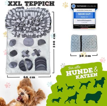 Килимок-іграшка для собак та котів LUCON з 11 елементами, міцний, інтелектуальна іграшка XXL 100x60 см, ідеальний подарунок (сірий)