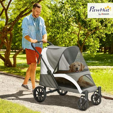 Візок для собак та котів PawHut - розкладний, до 30 кг, з подушкою, сіткою, гальмівною системою та гамаком. Колір: темно-сірий