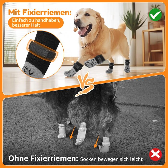 Шкарпетки для собак PICK FOR LIFE проти ковзання, 2 пари, сірі, розмір L, з регульованими ремінцями для дому