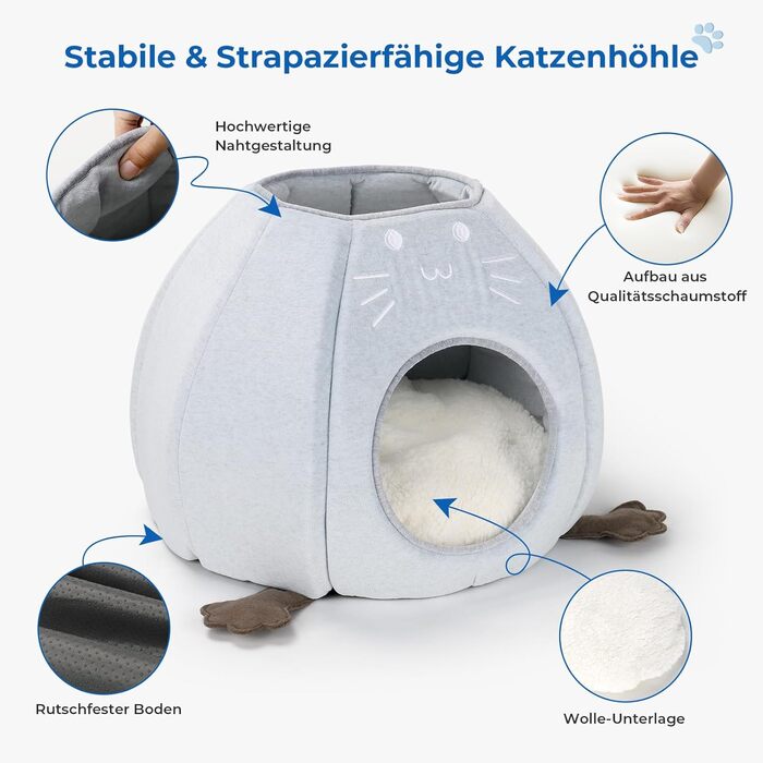 Кігтеточка-будиночок для котів, блакитна, розмір M, 40x40x35 см. Зручне ліжко з Sherpa подушкою, ідеально для дому.