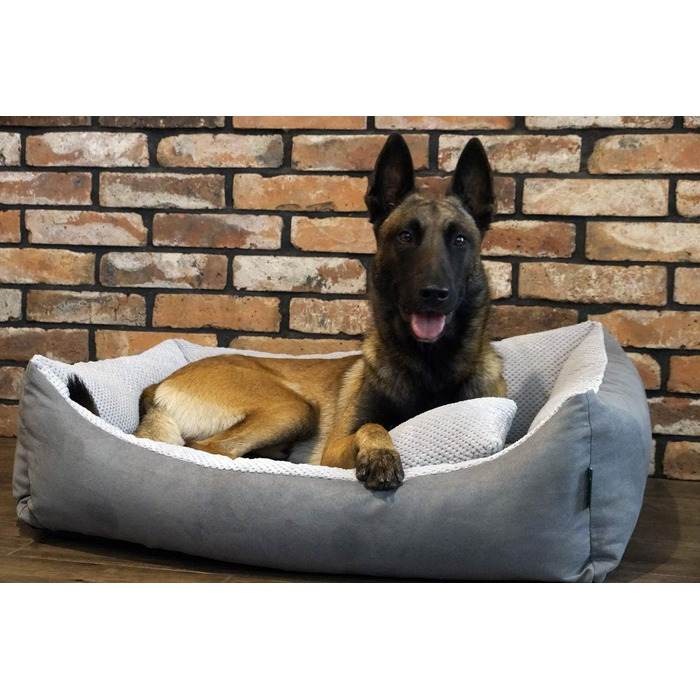 М'яке ліжко для собак Teo 120x100 см, сіре - знімний чохол, кошик для собак середніх порід