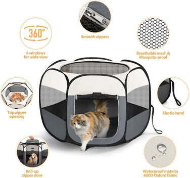Клітка-переноска для цуценят та дрібних тварин, розкладний вольєр для собак, котів та інших дрібних тварин. Водонепроникний вольєр з Оксфордської тканини з сумкою для перенесення (зелений, L(110x110x0cm))