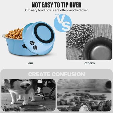 Набори мисок для собак SUOXU з нержавіючої сталі (1560 мл, 2 шт.), миски для води для собак та котів з неслизьким дном, для великих, середніх та малих порід - блакитні