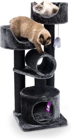 Дряпка для котів Petrebels Victoria 125 см, преміум, чорна, з лежанкою, ігровою трубою, будиночком і товстими стовпами Ø12 см