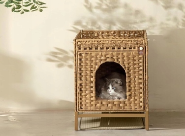 Шафа-будиночок для кота Klippehop з ротанга з лотком, 52x47x48,5 см